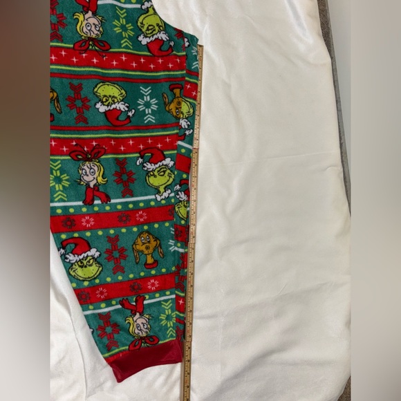 Festive Red and Green Grinch Pajama Bottoms with Holiday Patterns - Picture 6 of 7